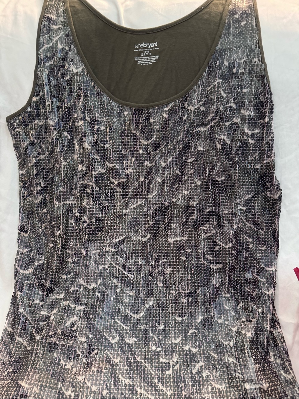 BNWT Lane Bryant Olive Green Sequin Camo  Scoop Neck Tank Top